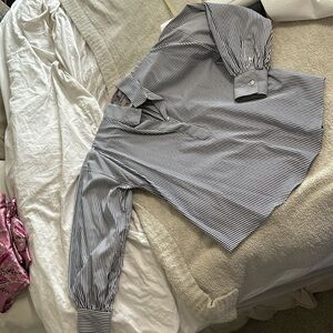 Ann Mashburn striped dropped shoulder blouse